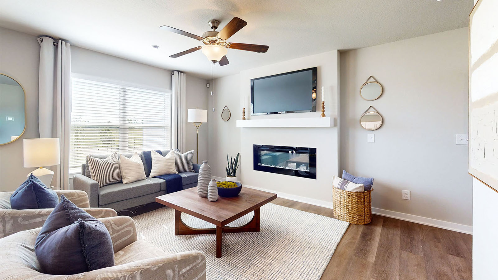 cozy living room with electric fireplace