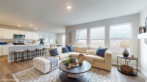 Overview of living room and kitchen