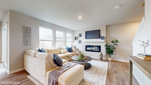Bright living room with three windows