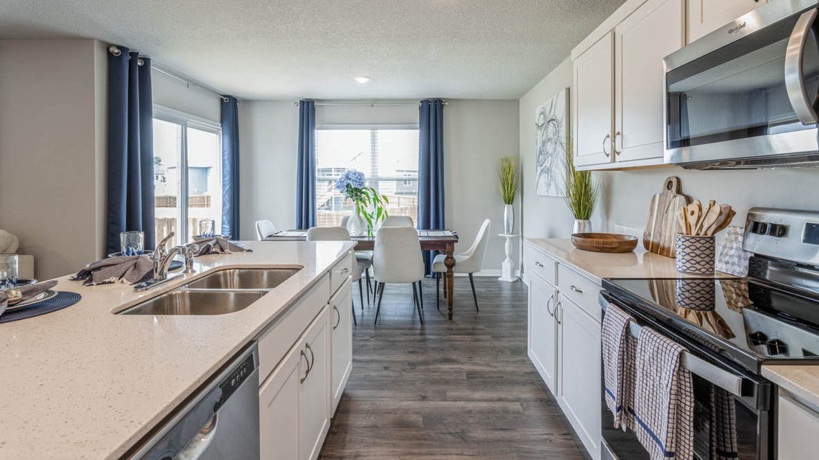 Kitchen with stainless-steel appliances
