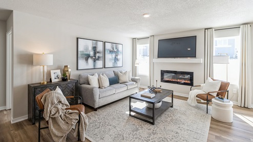 spacious hamilton living room with two windows and electric fireplace