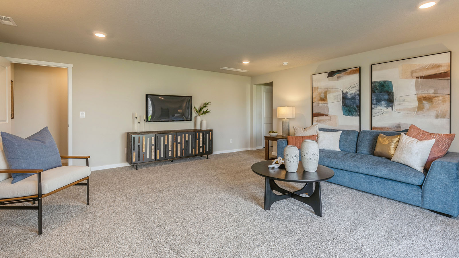 Finished basement with space for entertaining.