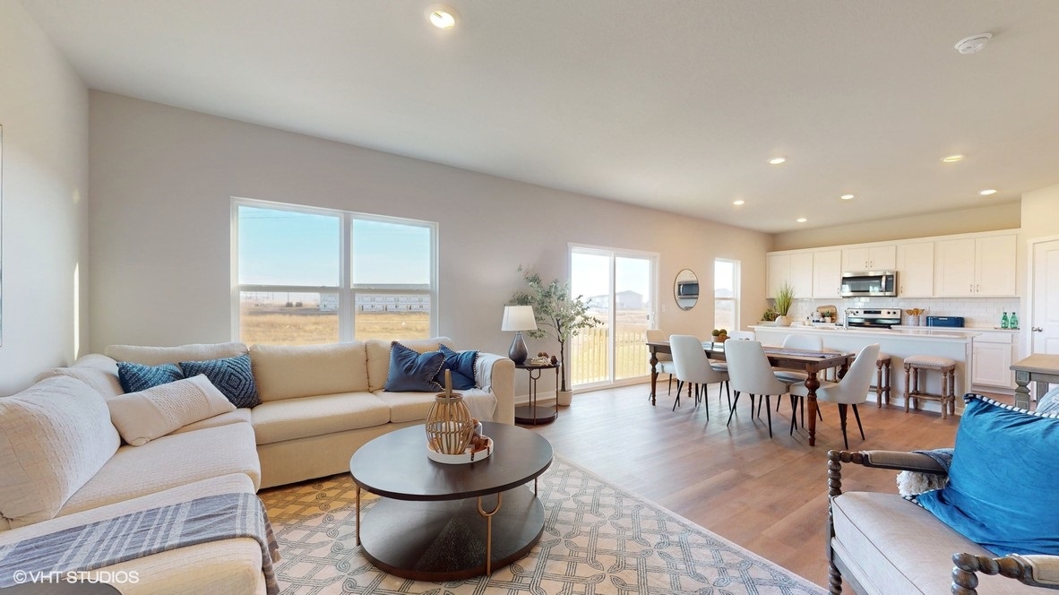 Open concept floor plan showing living room and kitchen