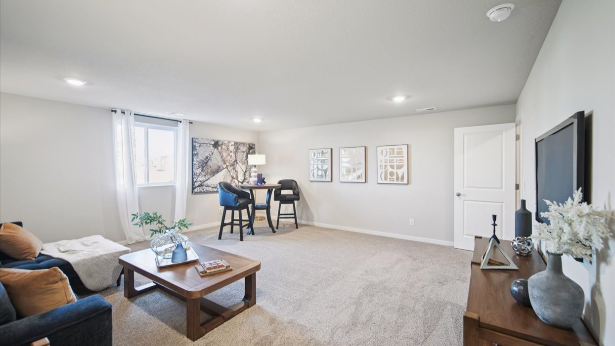 Finished basement living area with comfortable seating space and flexible room for entertaining or relaxing.