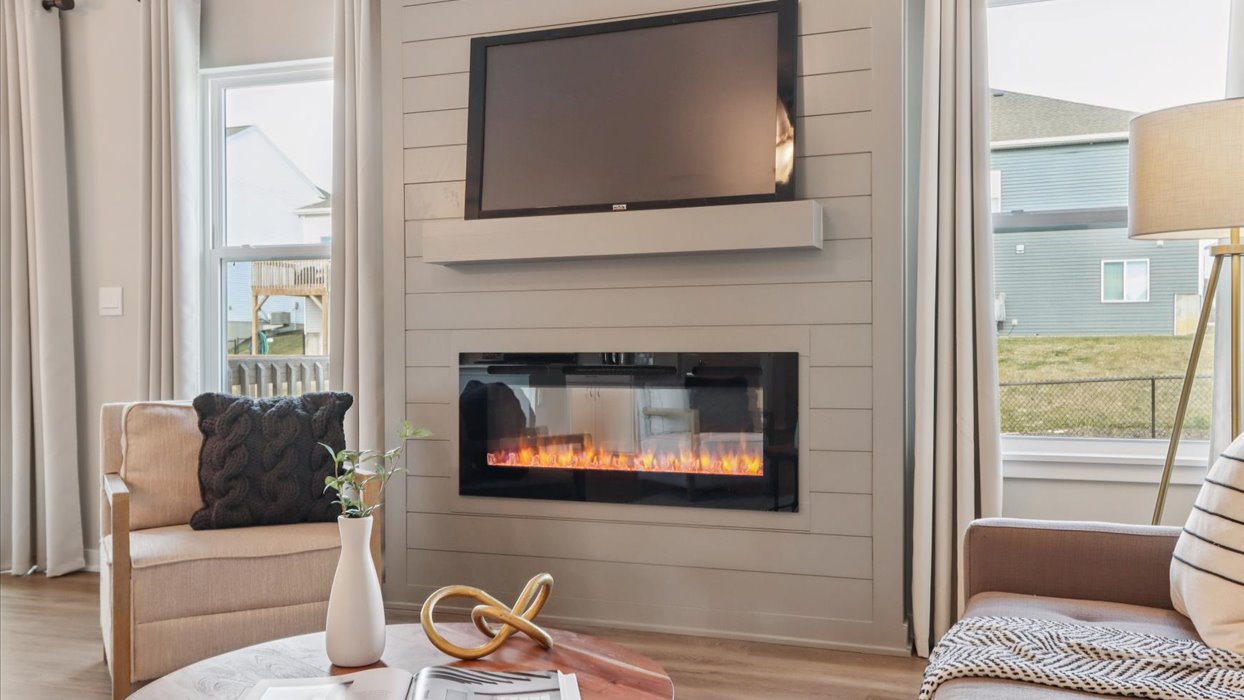 Open Concept Living Room With Electric fireplace