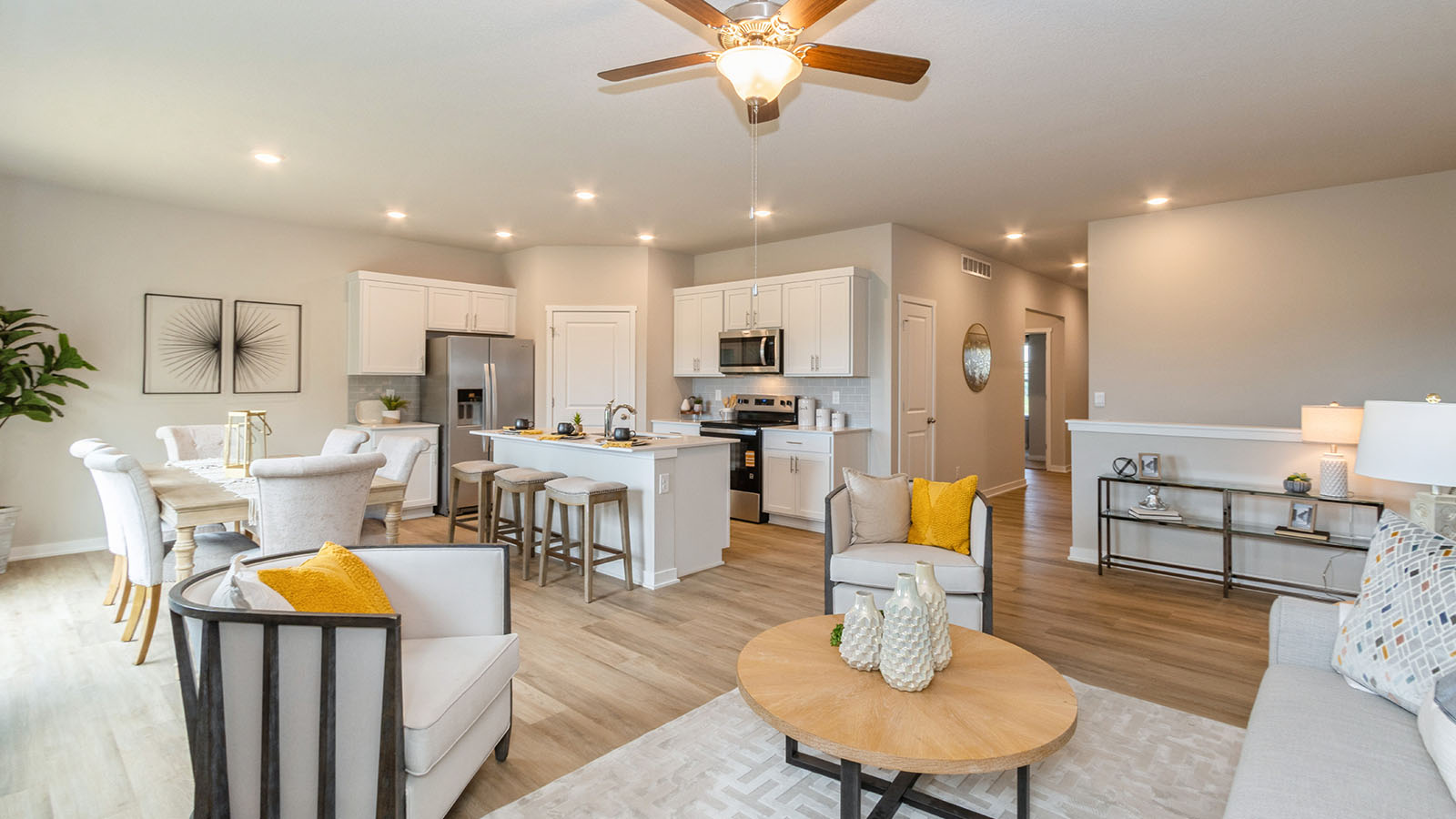 open concept living and dining and kitchen area