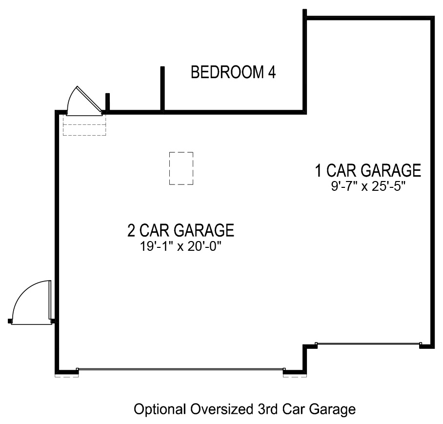 Floorplan image of the Roland plan's option three-car garage.