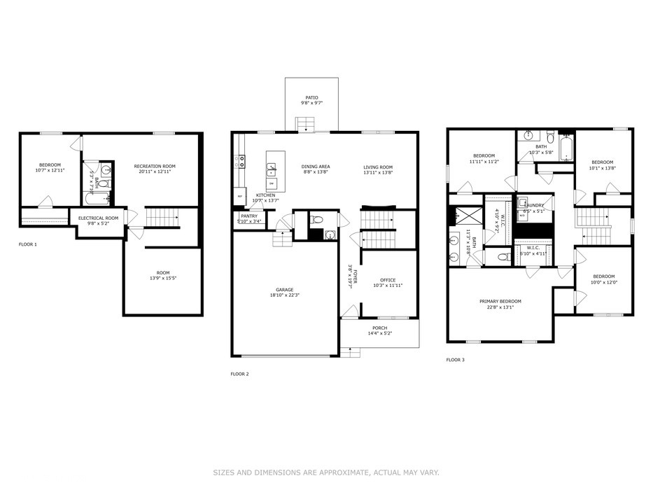 Floorplan image of a two-story, 4 bedroom, 2.5 bathroom home with an optional basement.