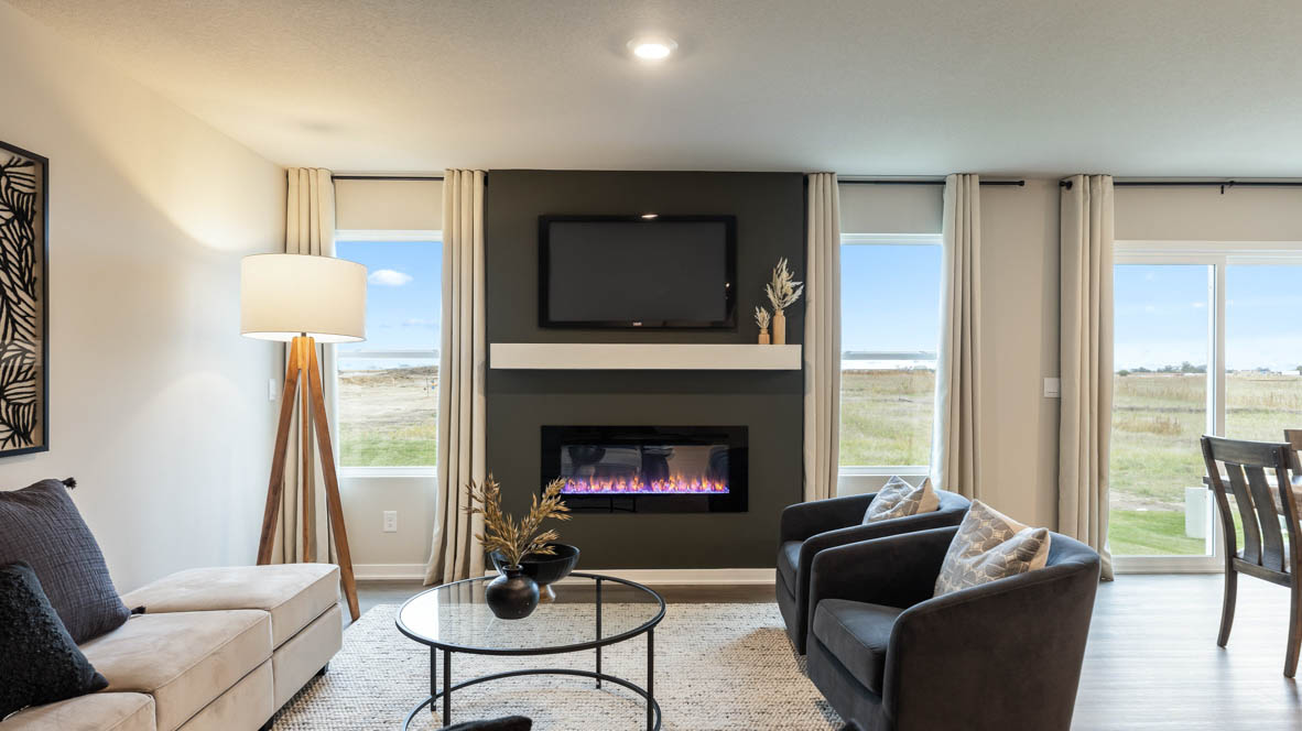 Open Concept Living Room With Electric fireplace