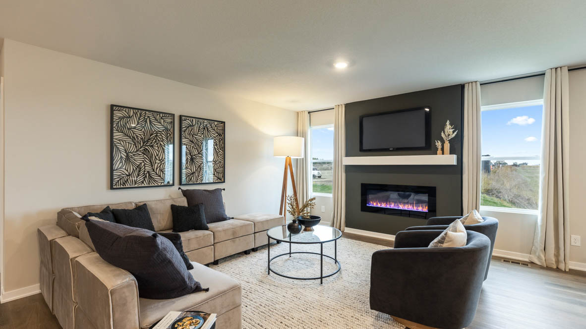 Open Concept Living Room With Electric fireplace
