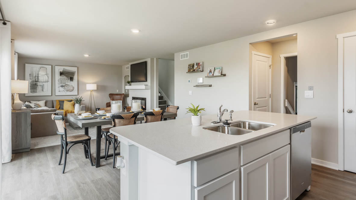Overview of the Bellhaven from the kitchen showing the dining room and living room