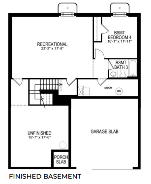 Floorplan image of the Aldridge's optional unfinished basement.
