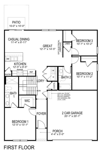 Floorplan image of the 3 bedroom, 2 bathroom Aldridge home with a 2-car garage.