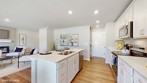 Overview of the kitchen in the Sydney of the island and living room