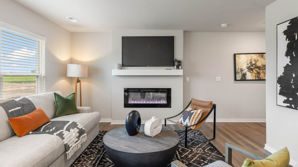 Open Concept Living Room With Electric fireplace