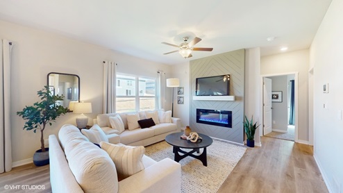 Bright living room with accent wall