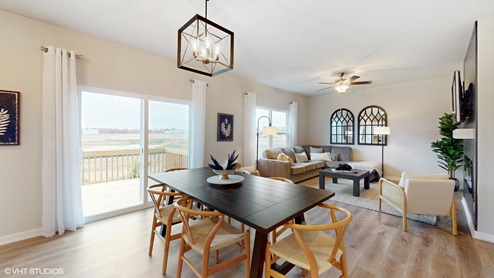 dining area next to sliding glass doors