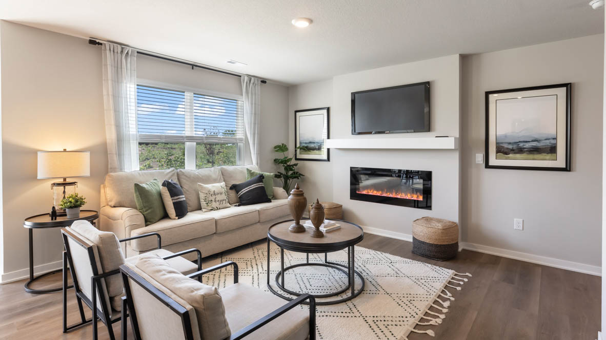 Open Concept Living Room With Electric fireplace