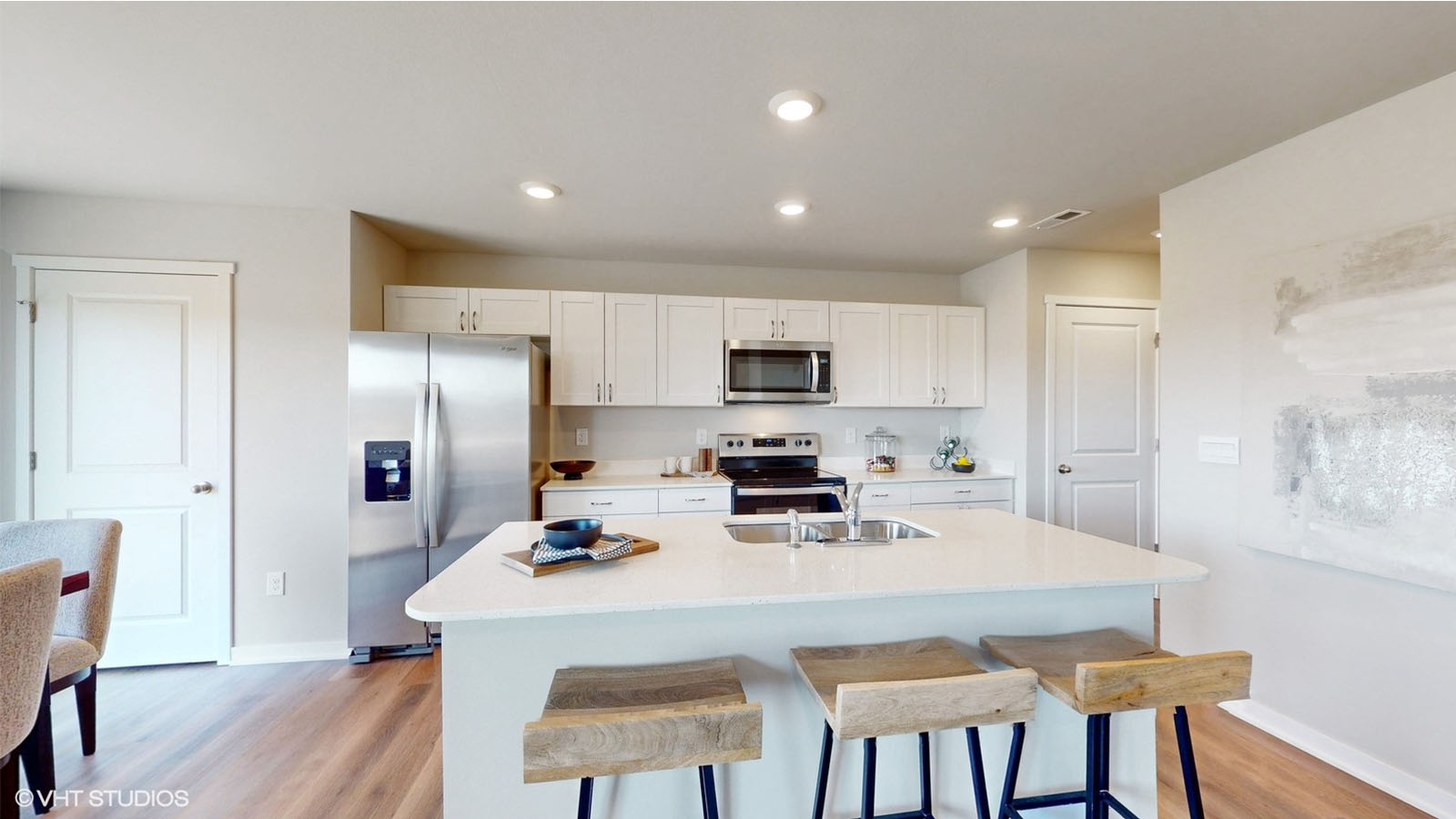 overview of kitchen with island and pantry