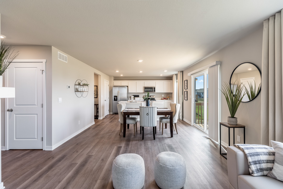 Overview of the bellhaven from the living room showing the dining room and kitchen