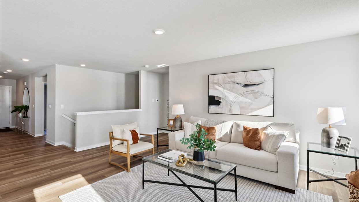 Open concept living room with electric fireplace