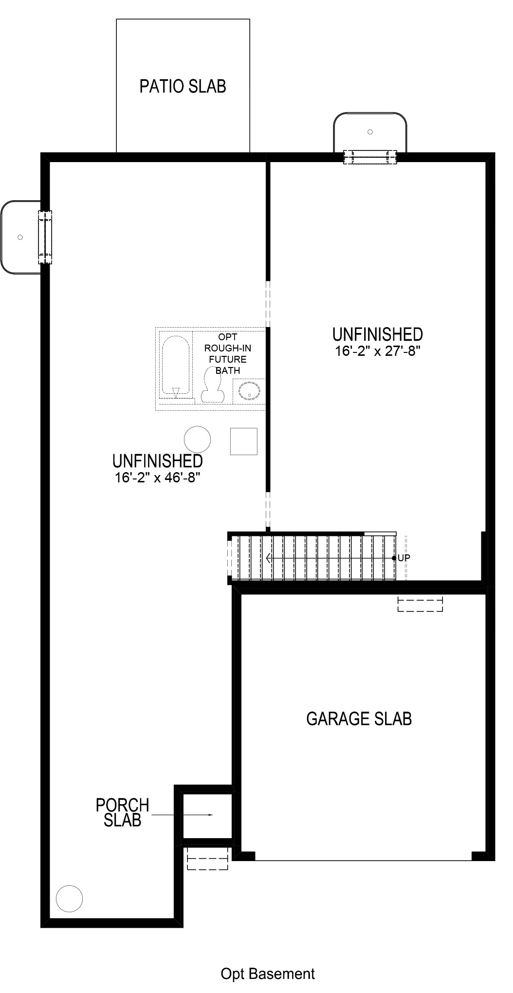 Floorplan image of the Abbott with an unfinished basement