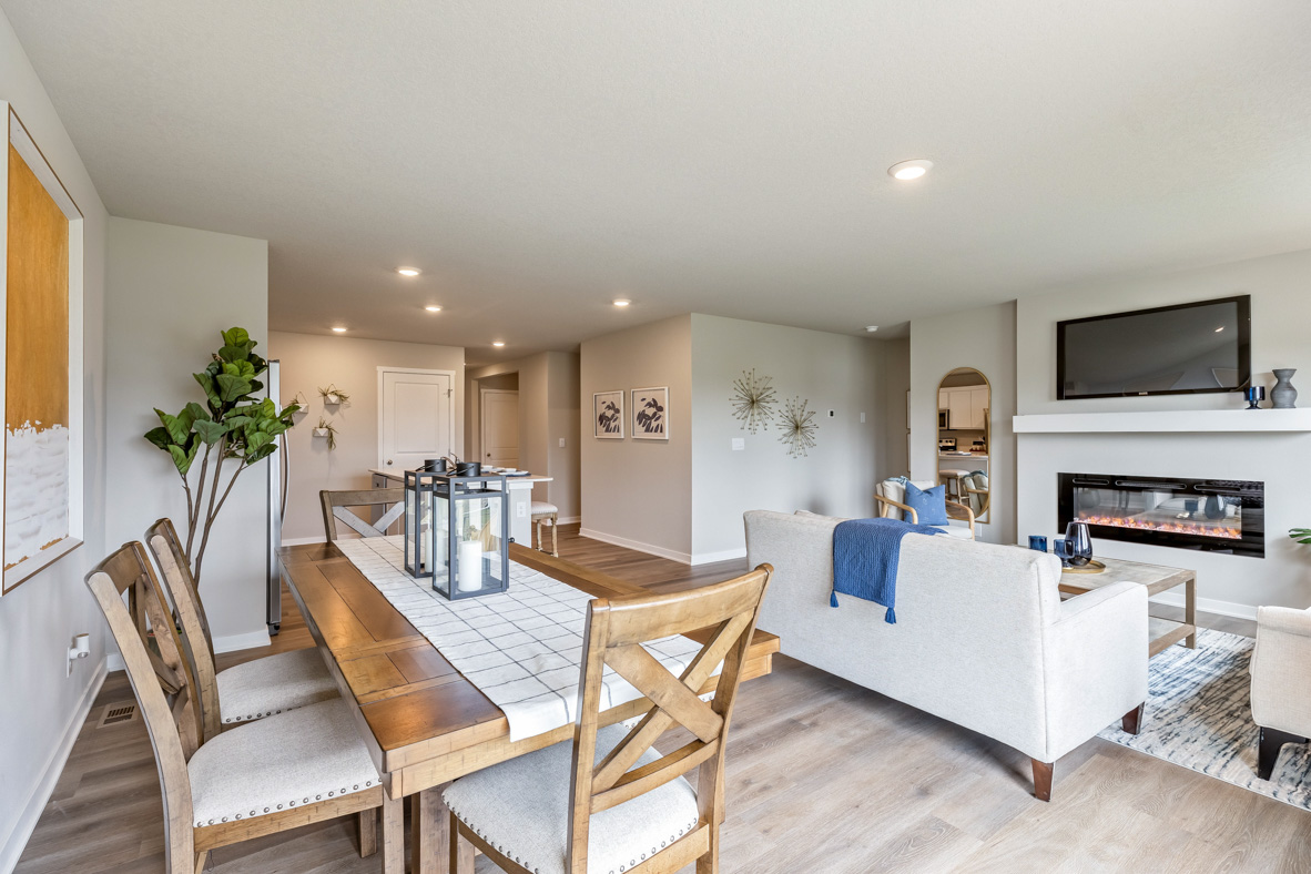Wooden dining table with seating for six in the Roland's dining area.