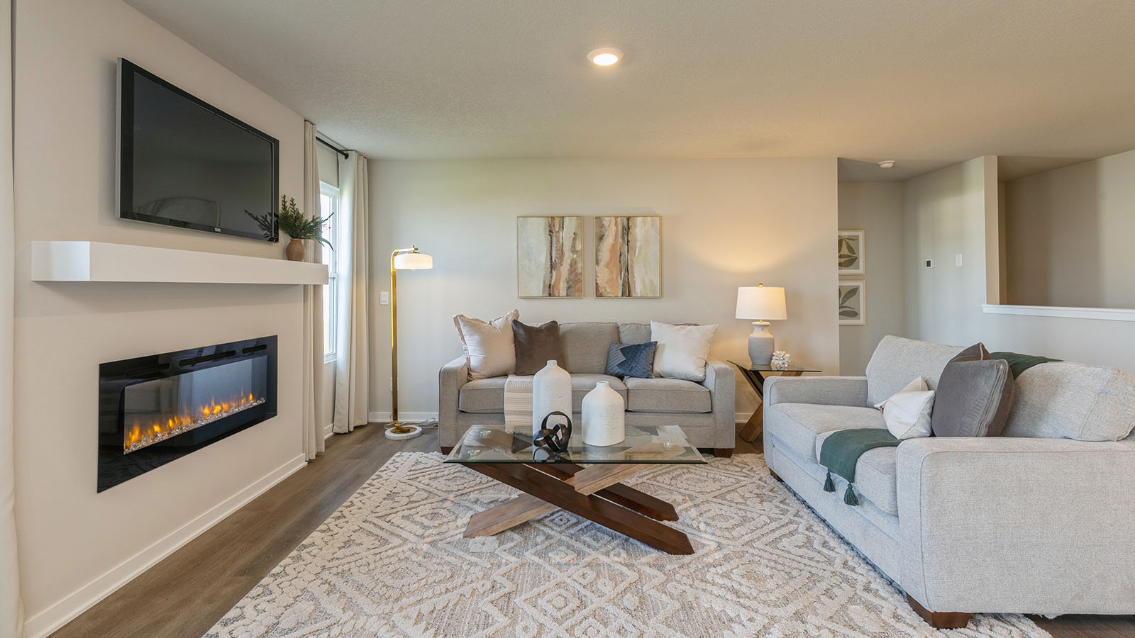 Open Concept Living Room With Electric fireplace