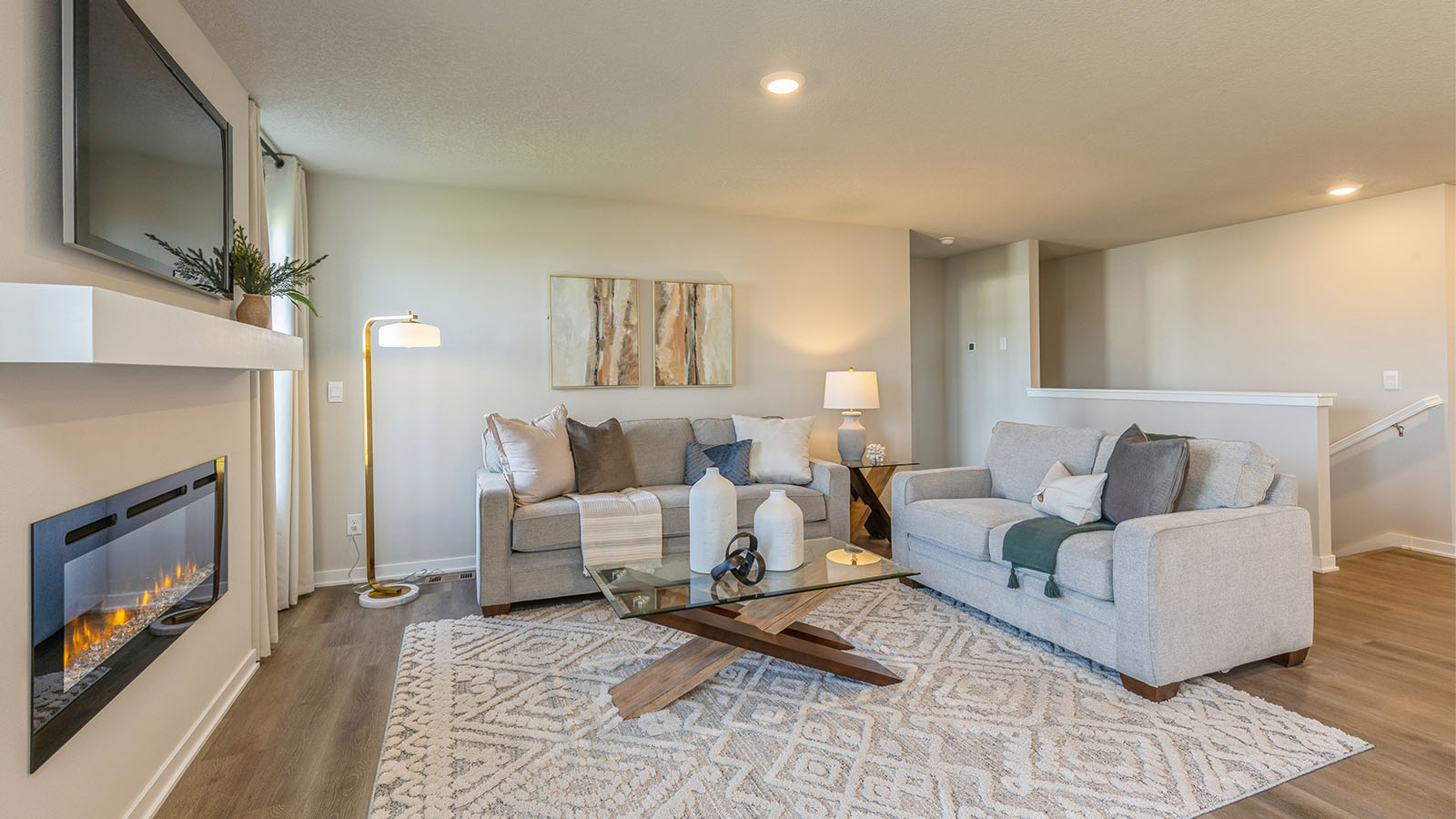 Open Concept Living Room With Electric fireplace