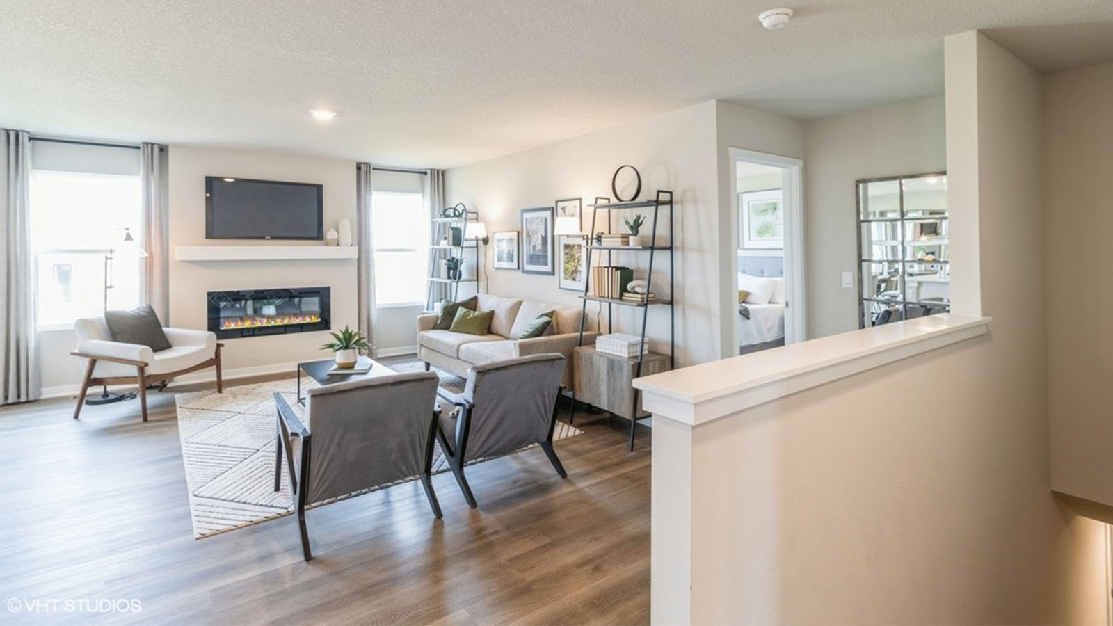 Open Concept Living Room With Electric fireplace