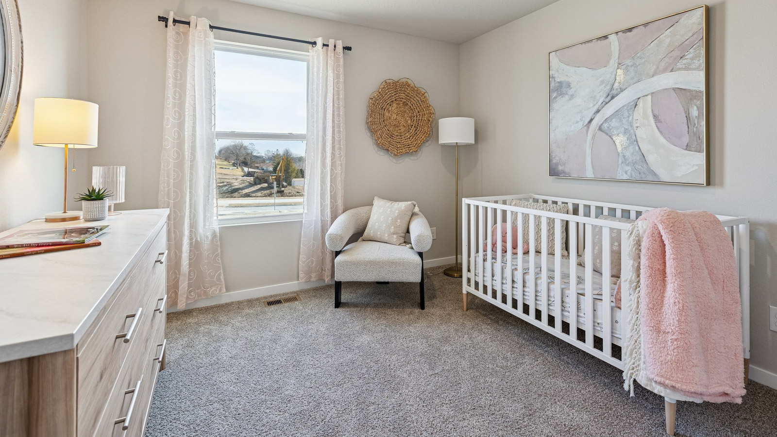 Third bedroom in the Hamilton staged as a nursery