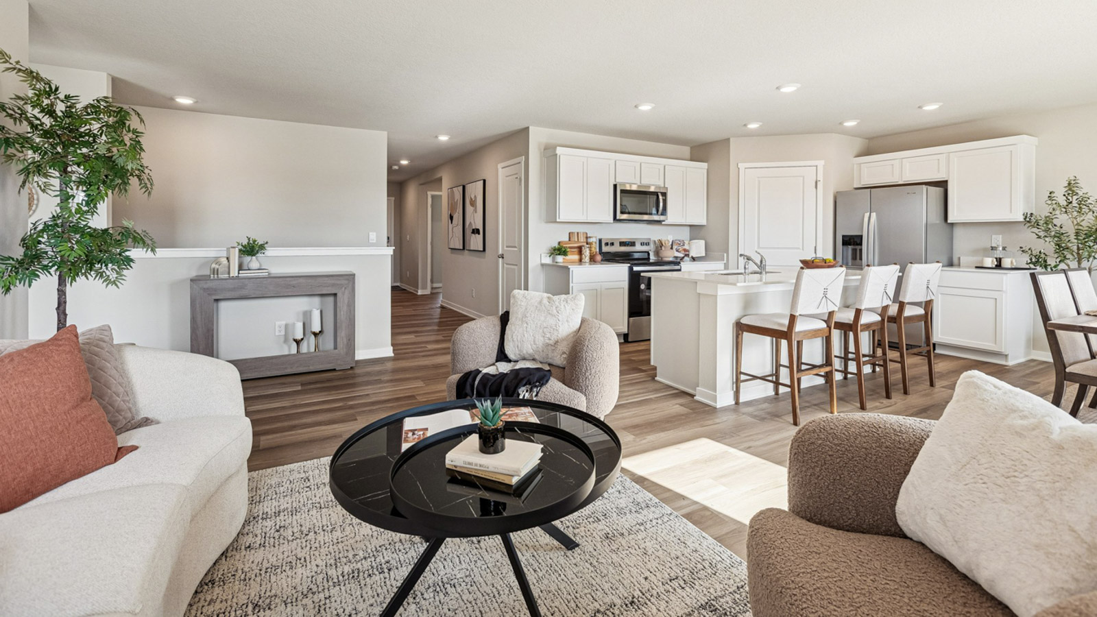 Overview of the Hamilton kitchen and foyer from the living room