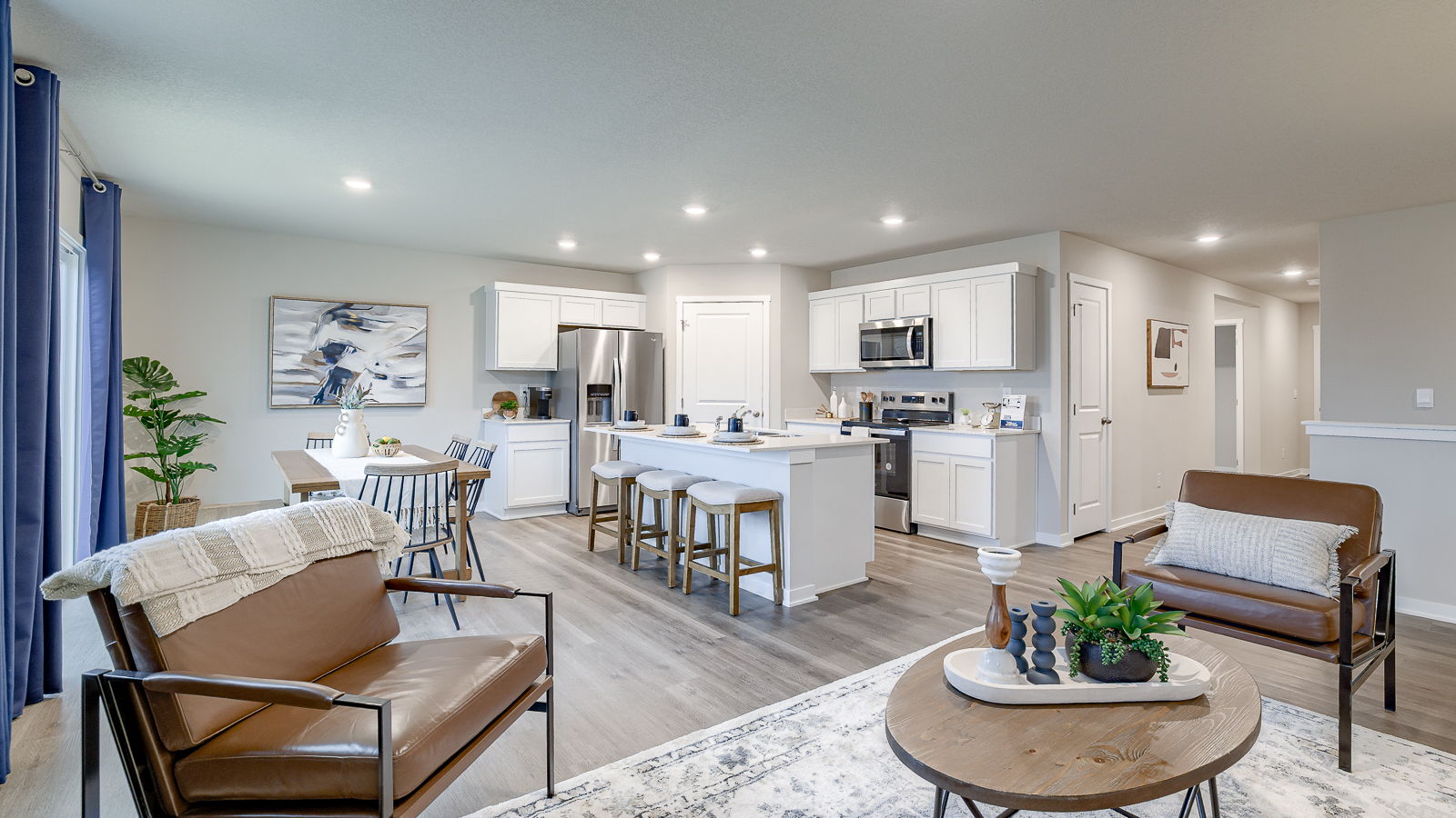 overview of the Hamilton living room and kitchen