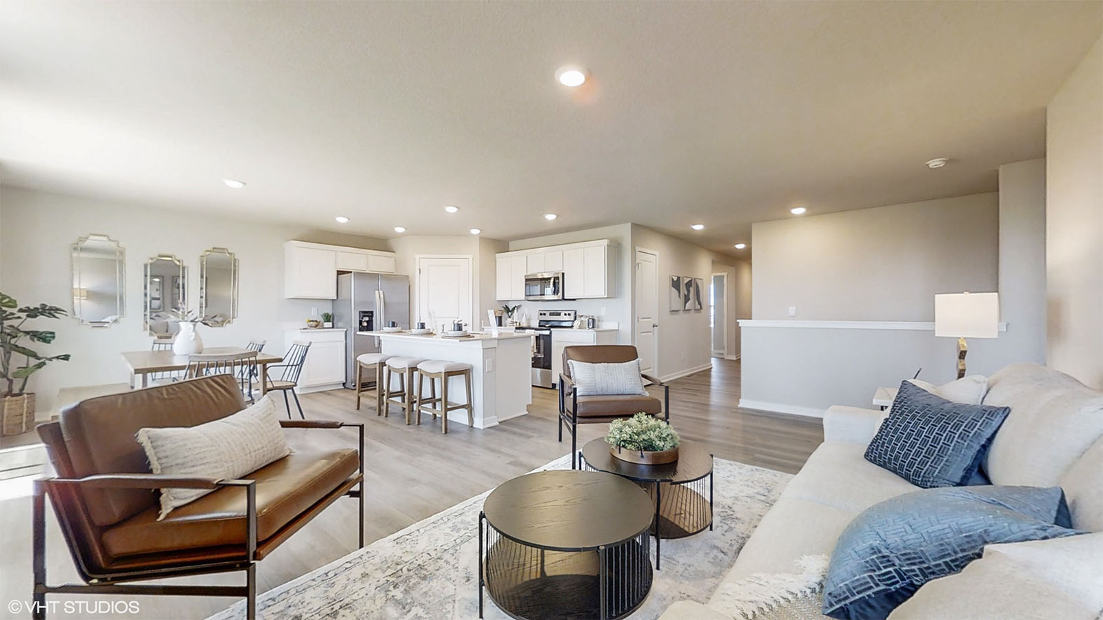 overview of the Hamilton living room kitchen and dining room