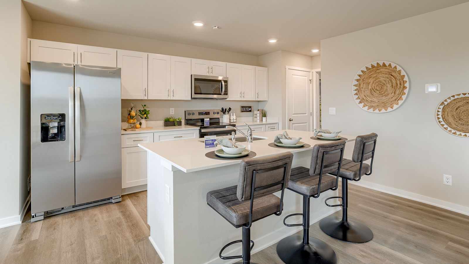 kitchen in sydney town home with 3 bar stools