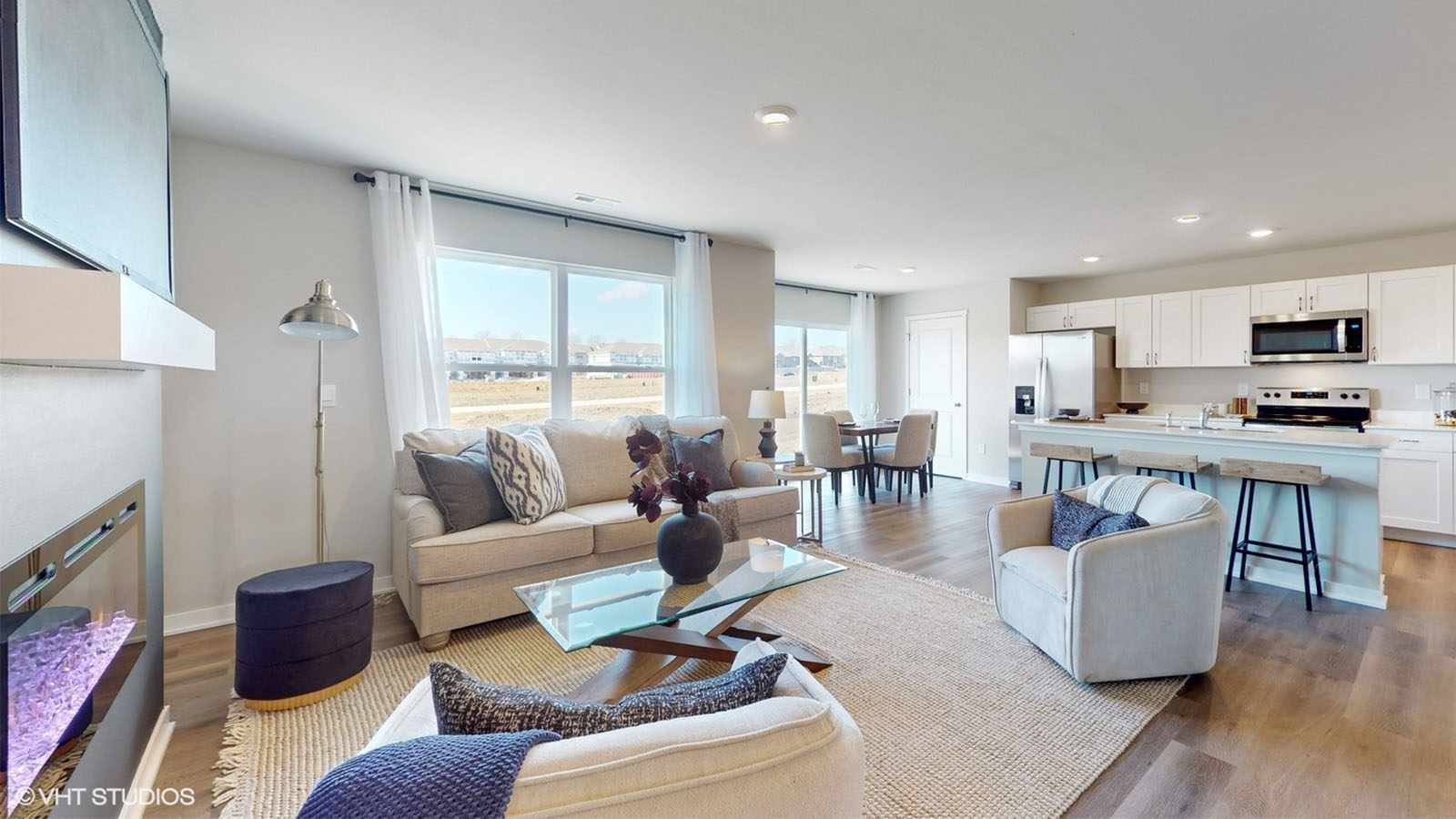 living room with large window