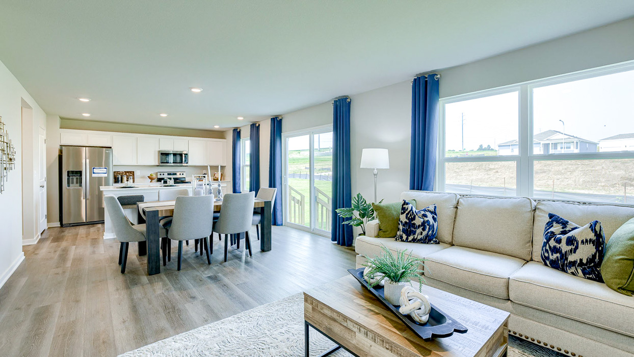 living room of the Bellhaven looking into the kitchen