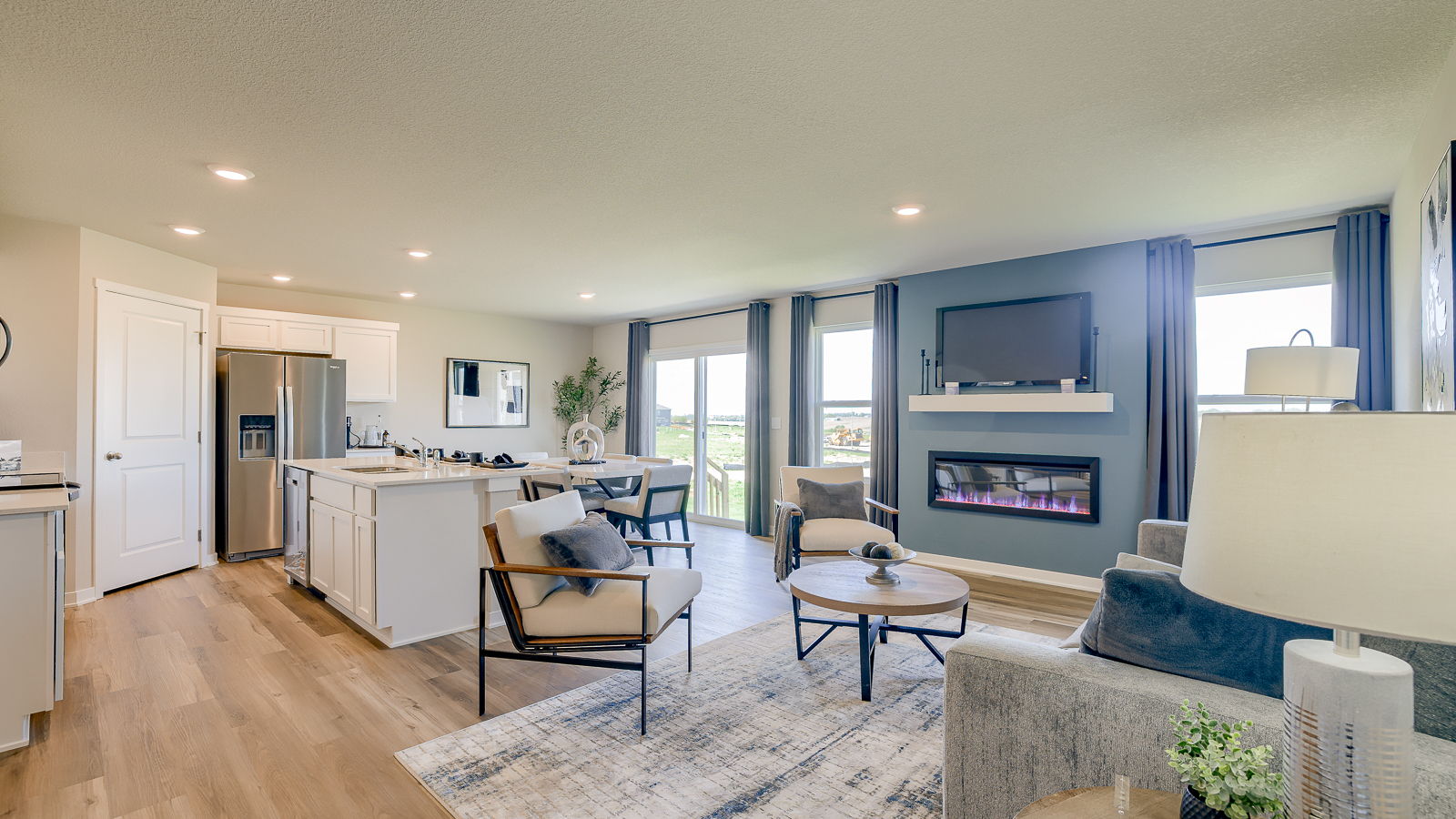 Overview of Hamilton living room and kitchen