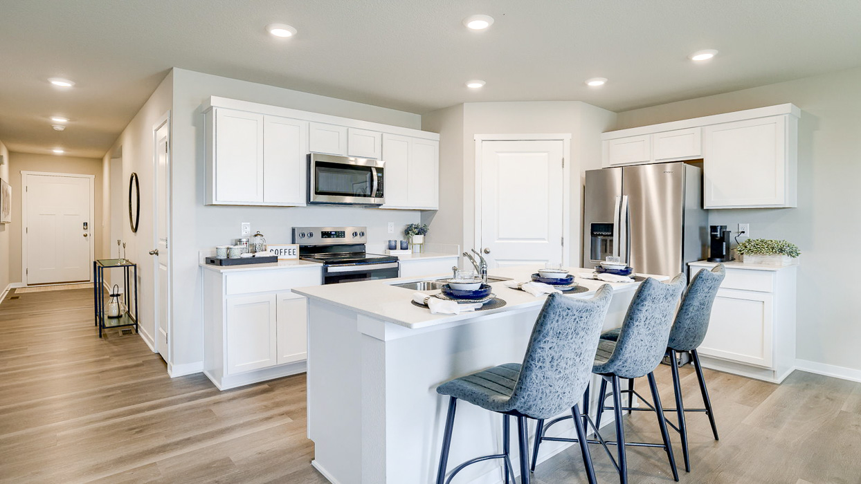 Hamilton foyer and kitchen with center island
