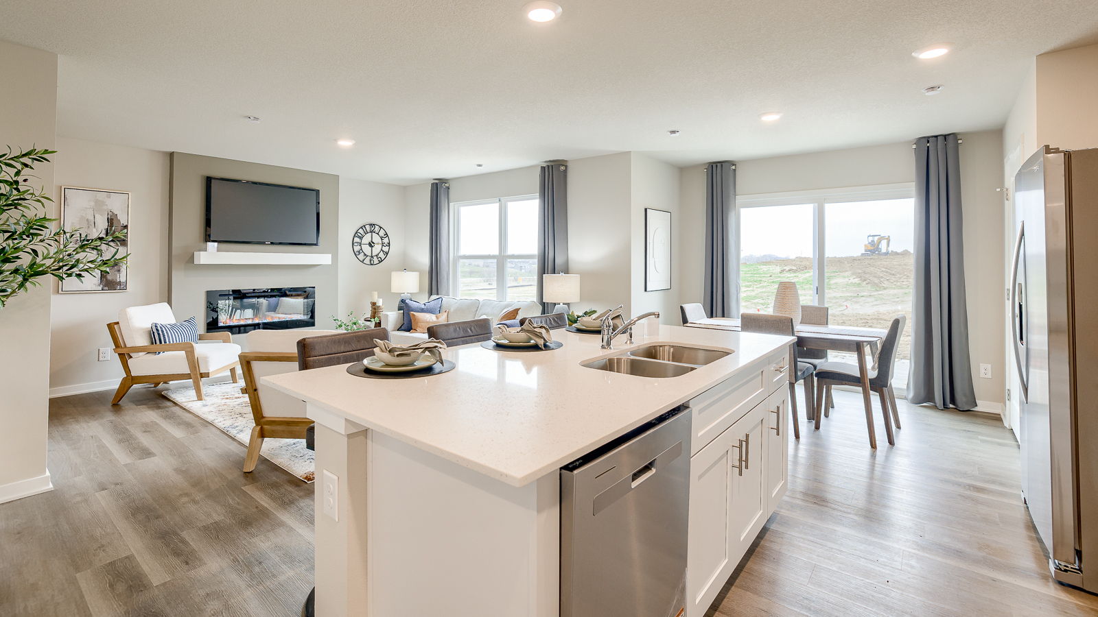 view of living room and dining room from kitchen in sydney townhome