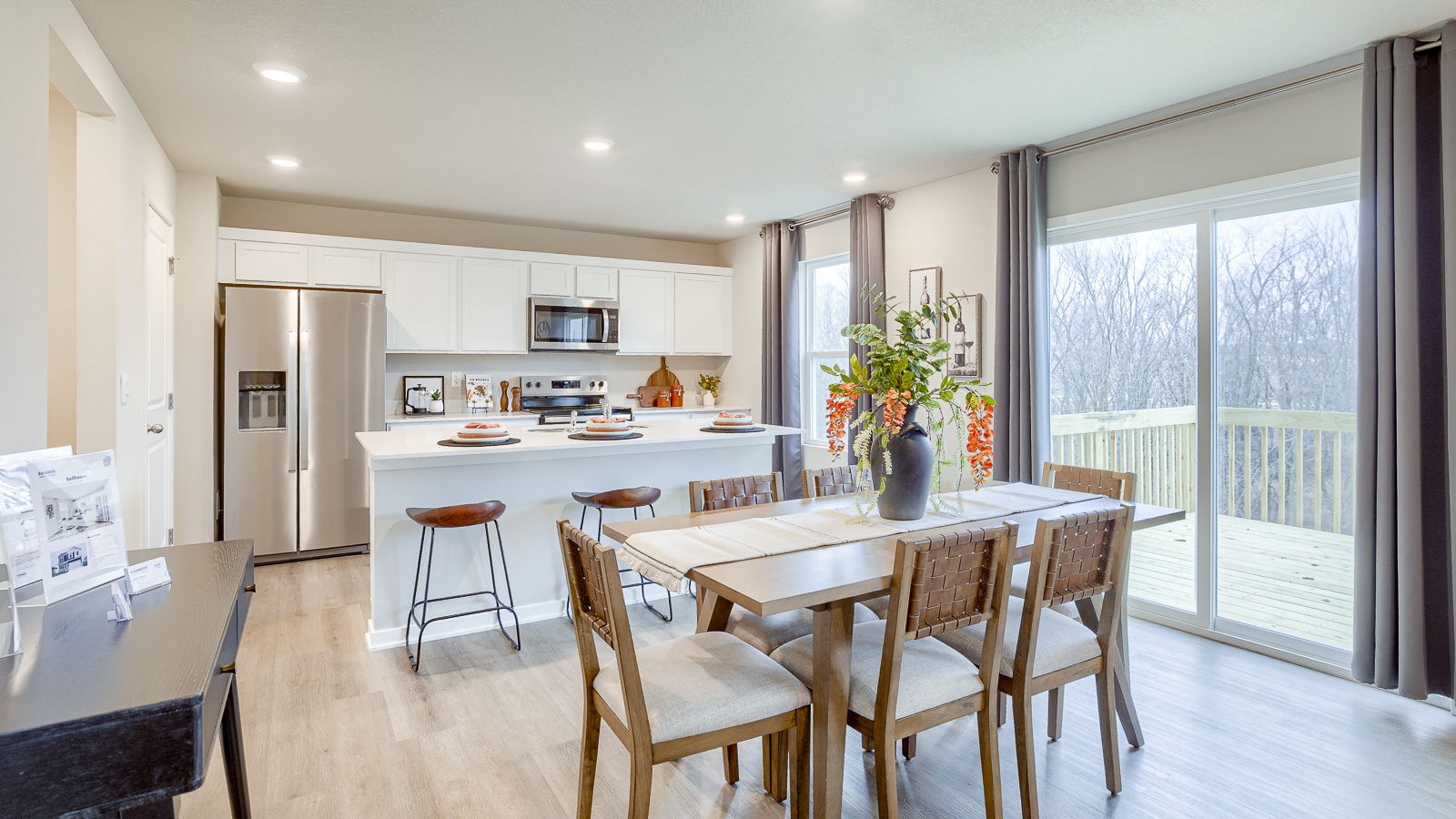 Overview of dining area and kitchen