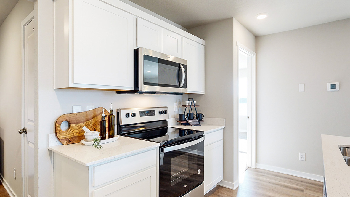 Kitchen counter with stainless steel appliances