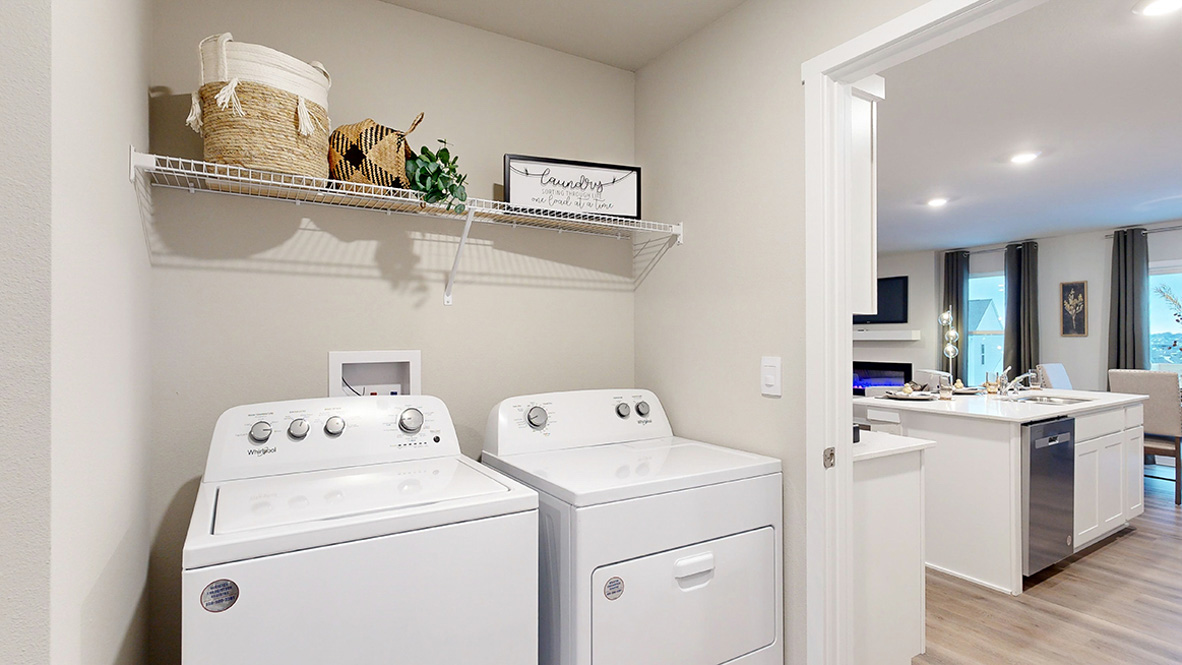 Reagan laundry room with shelves