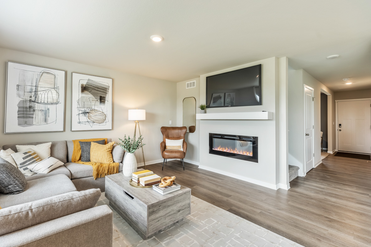 Living room with overhead lighting