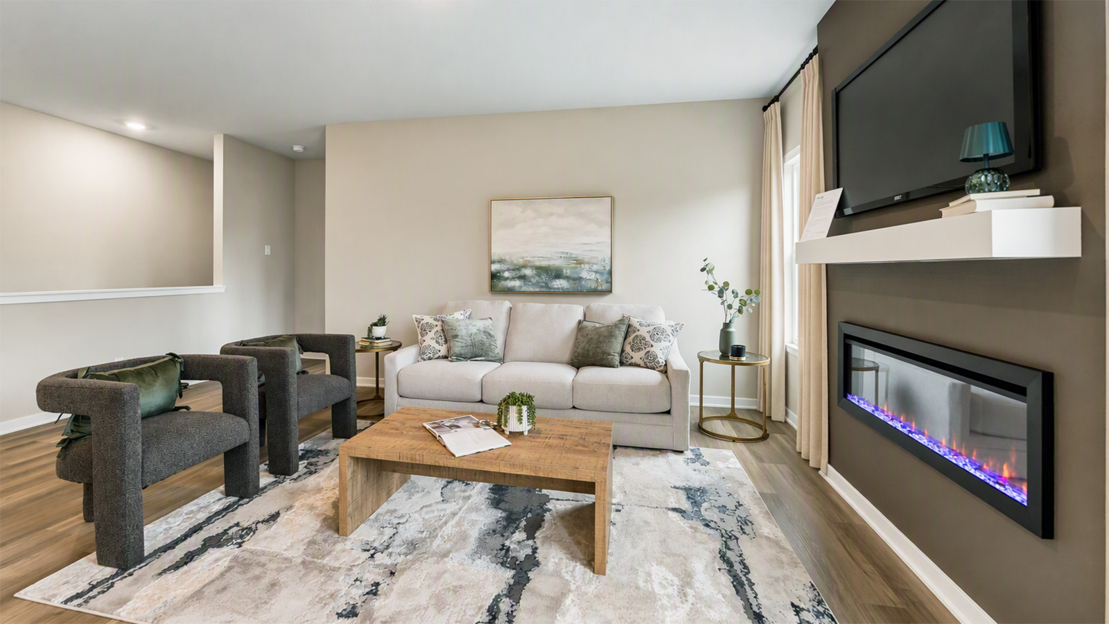 Hamilton living room with electric fireplace