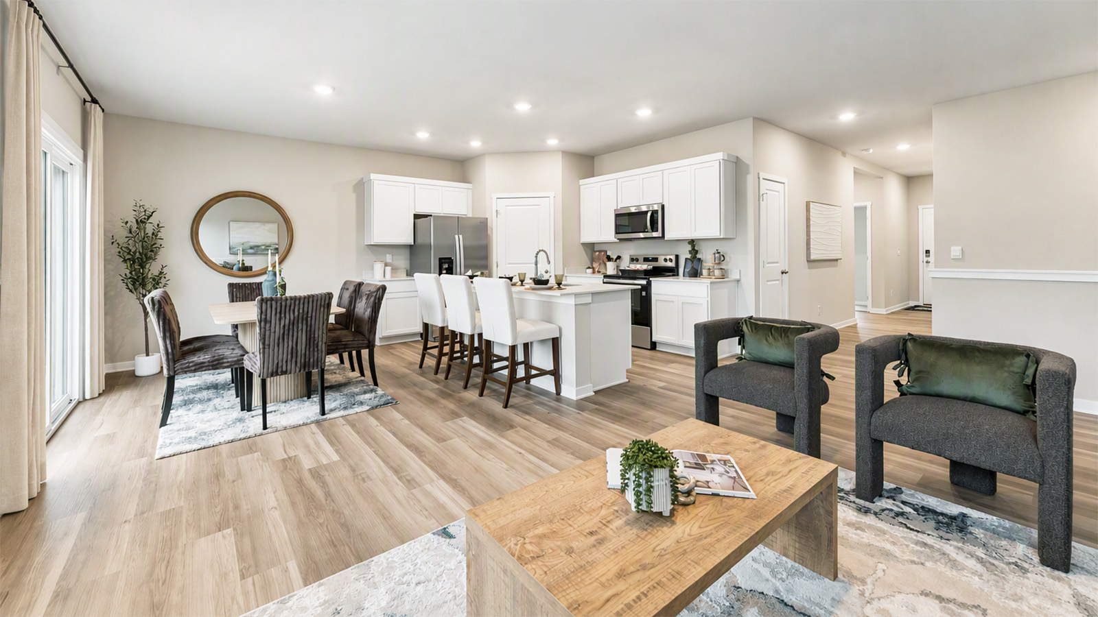 Overview of the Hamilton kitchen and dining area from the living room