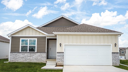 Exterior of Hamilton, 2 car garage, covered front porch