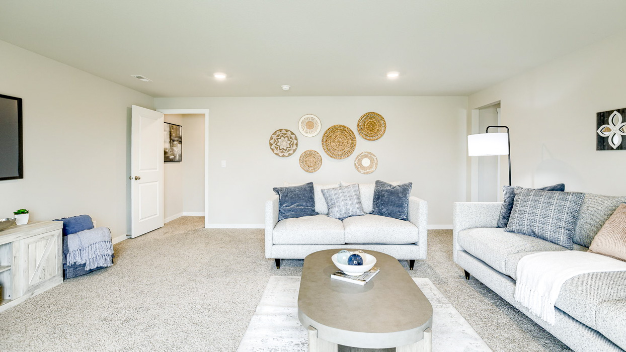 Basement of the Hamilton with 2 large white sofas