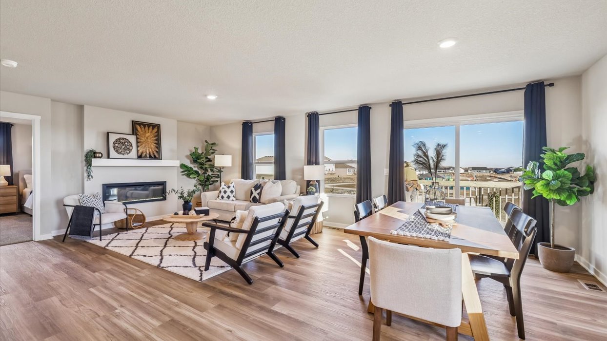 Overview of living and dining area in the Neuville floorplan