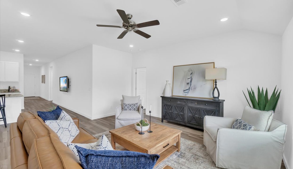 Open concept living space featuring a spacious living room area.